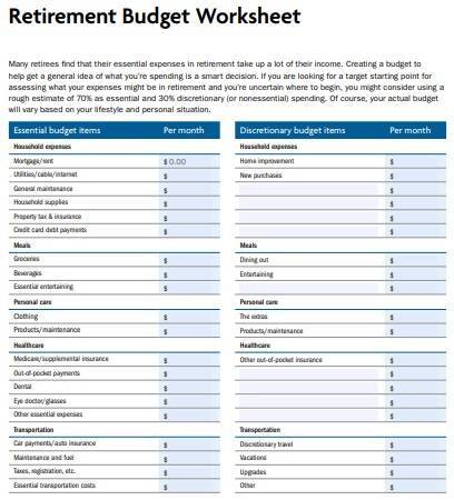 free printable retirement budget template