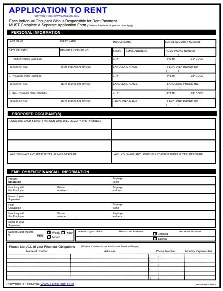 free rental application form 1
