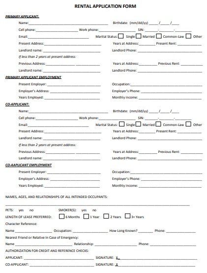 free rental application form