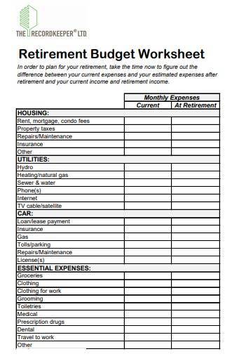 free retirement budget template 1