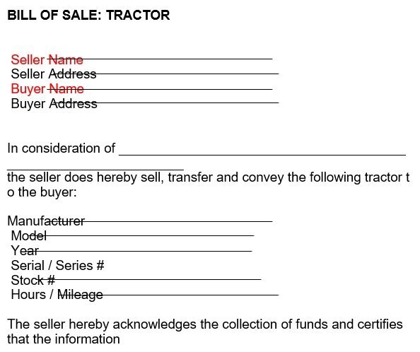 free tractor bill of sale form 1