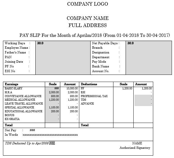 payslip for the month