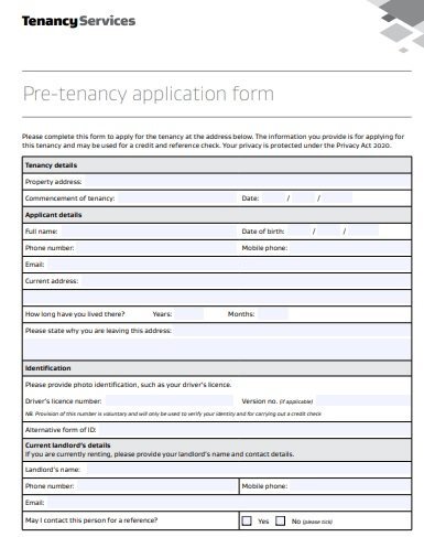 pre tenancy application form
