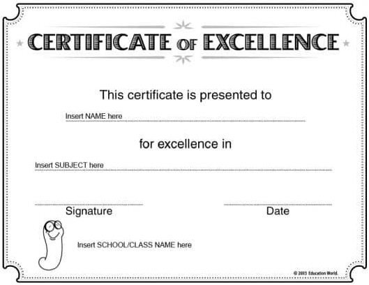 printable certificate of excellence template 9
