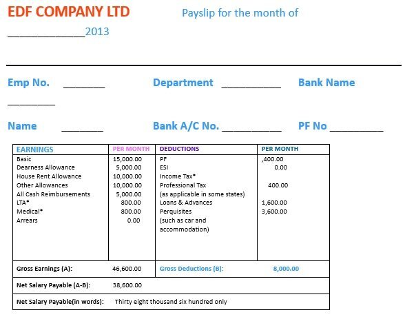 private job salary slip
