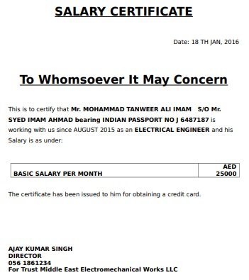 salary certificate letter