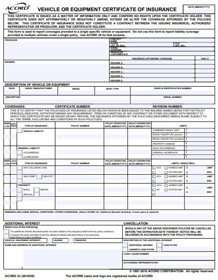 acord certificate of insurance fillable