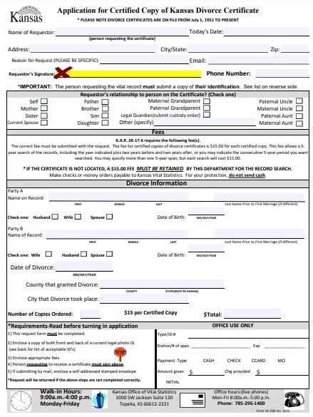 application for certified copy of kansas divorce certificate
