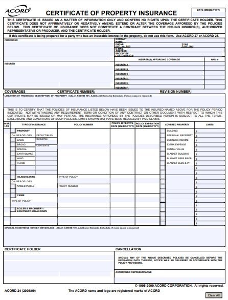 certificate of property insurance