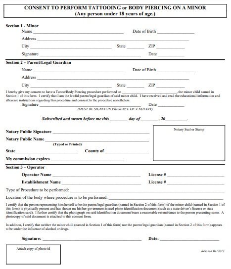 consent form for tattoo on a minor