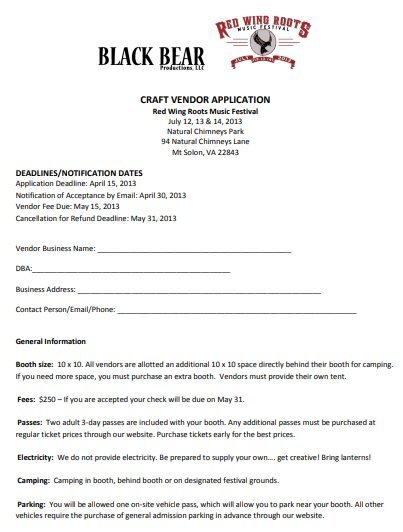 craft vendor application form