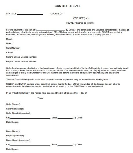 free gun bill of sale form