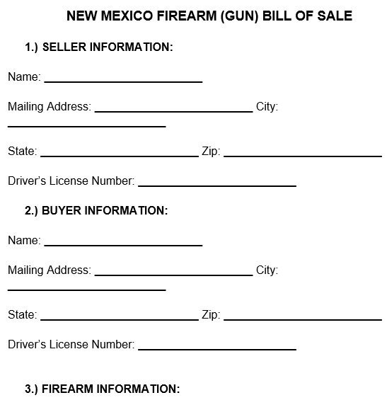 new mexico firearm gun bill of sale form