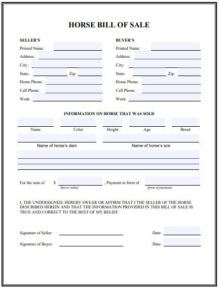 printable horse bill of sale form 1