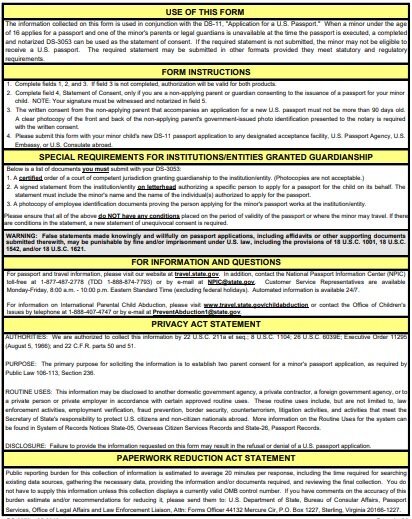 statement of consent issuance of a us passport to a minor form