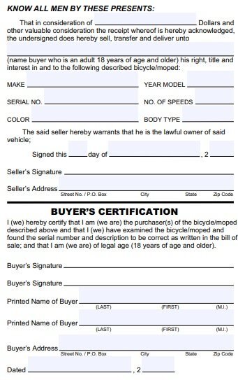scooter bill of sale form