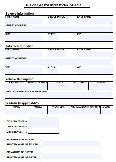 bill of sale for recreational vehicle