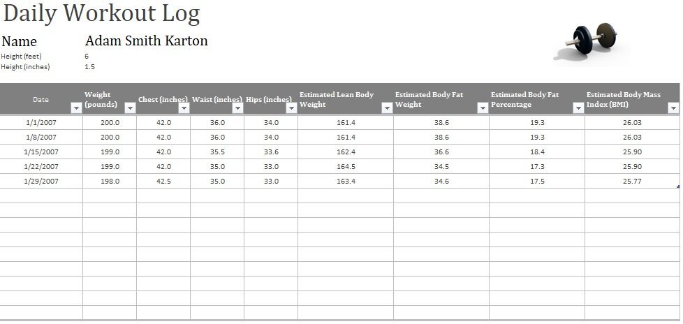 daily workout log template