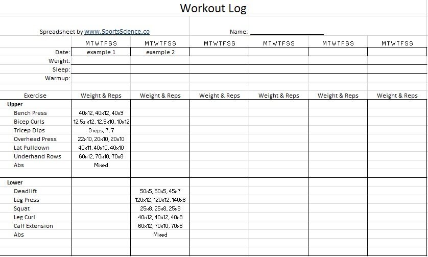 free workout log template 8