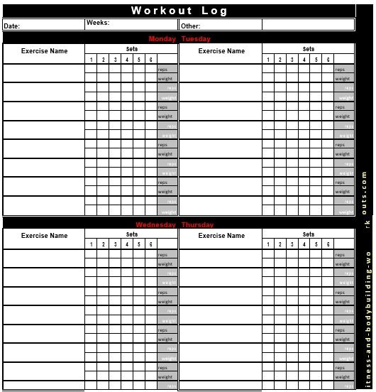 free workout log template