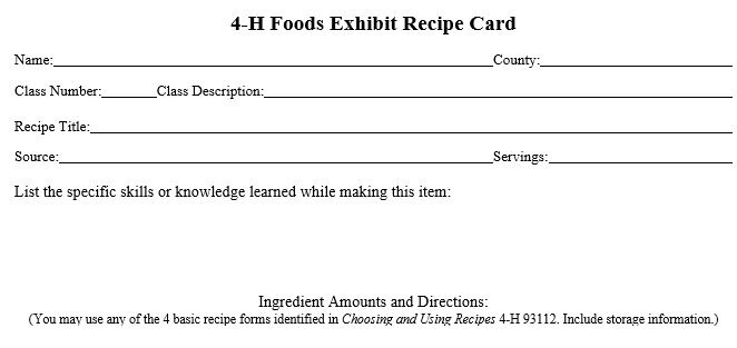 foods exhibit recipe card template