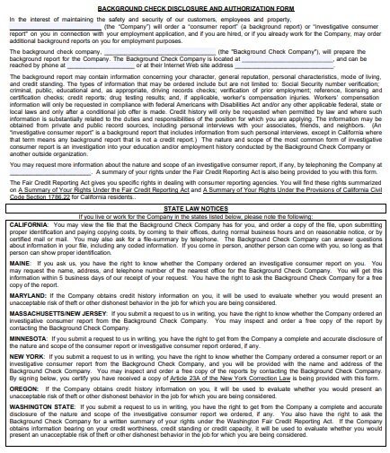 free background check authorization form