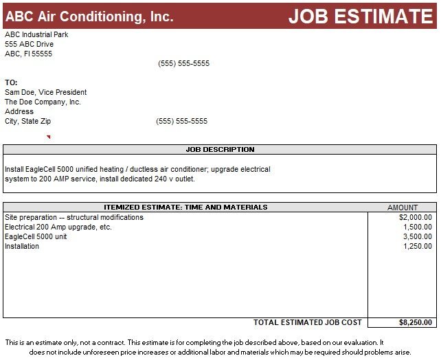 free construction estimate template 1