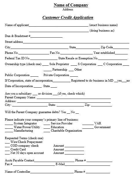free credit application form 5
