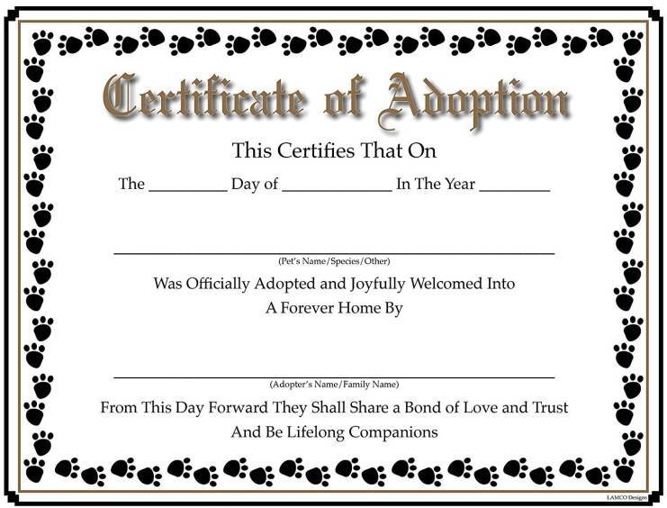 free dog adoption certificate template 1