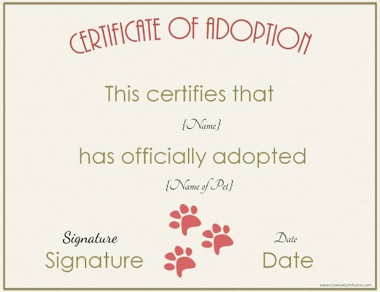 free dog adoption certificate template 5