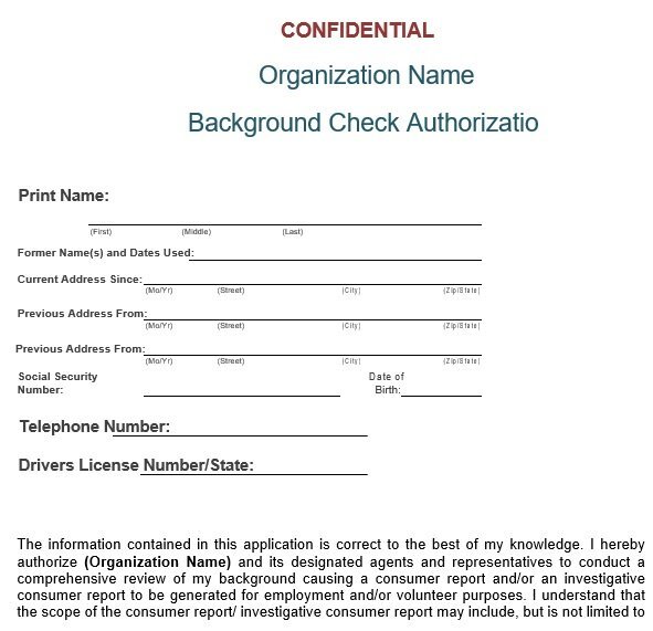 printable background check authorization form