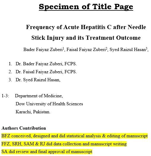 specimen of title page template