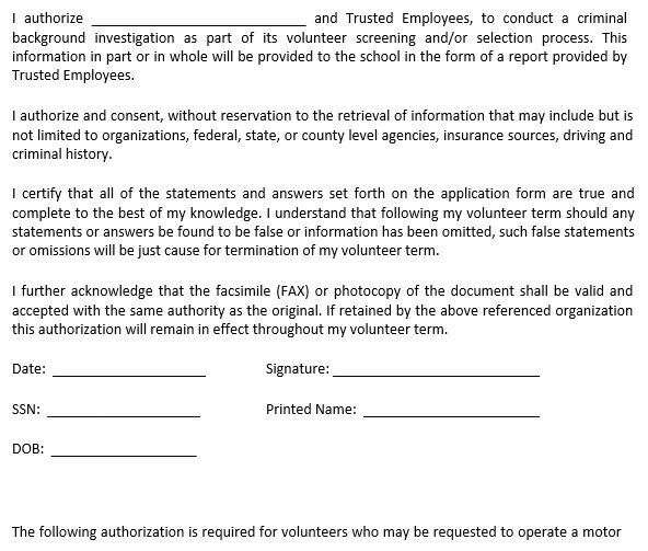 volunteer background check authorization form