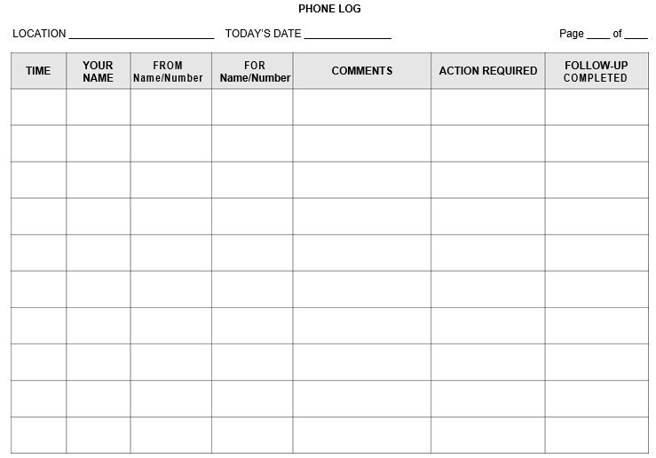 free phone log template 3