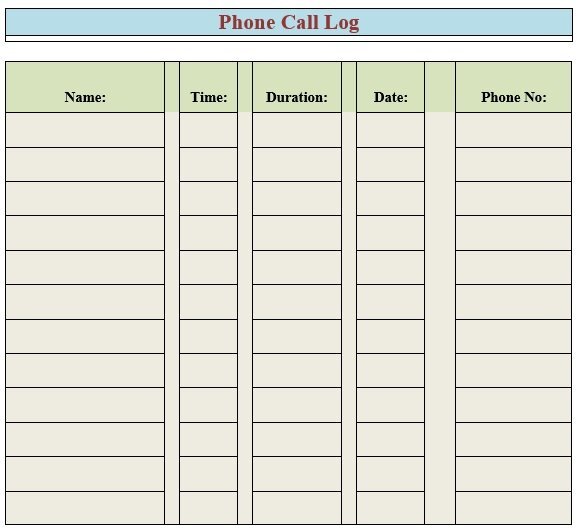 free phone log template 5