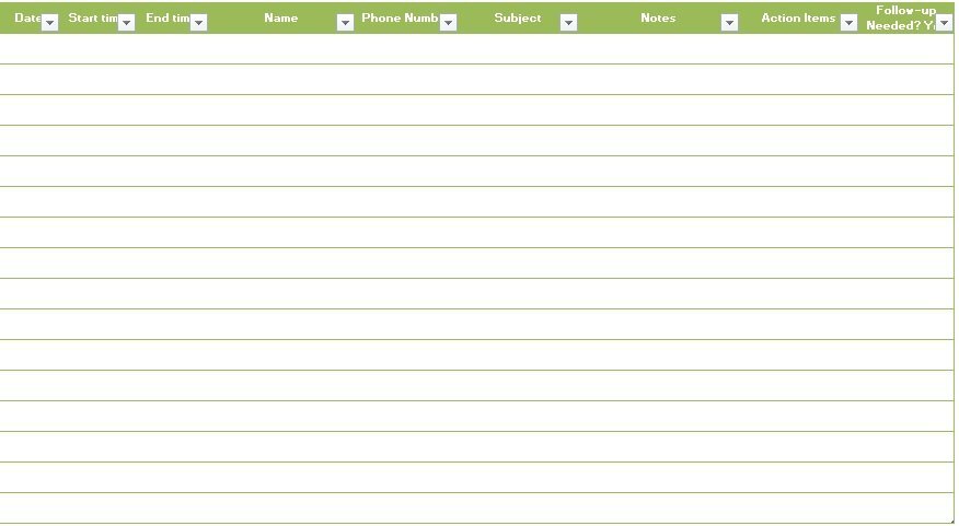 free phone log template excel