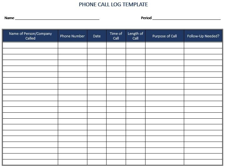 phone call log template