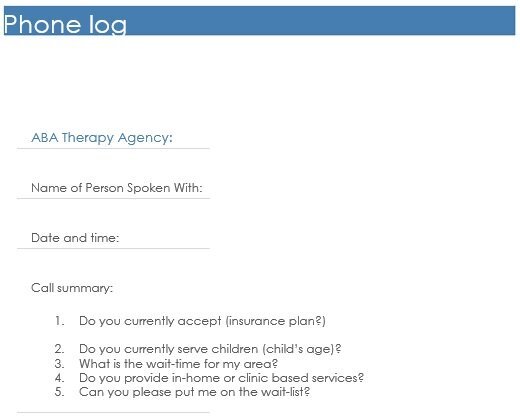 printable phone log template