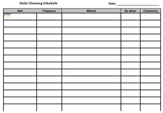 daily cleaning schedule template