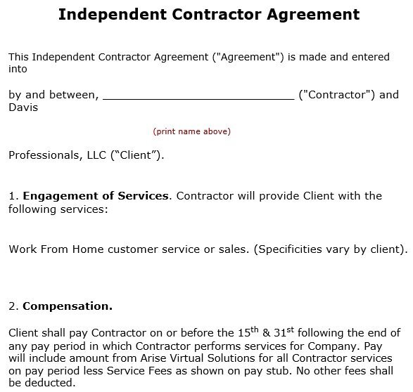free independent contractor agreement 1