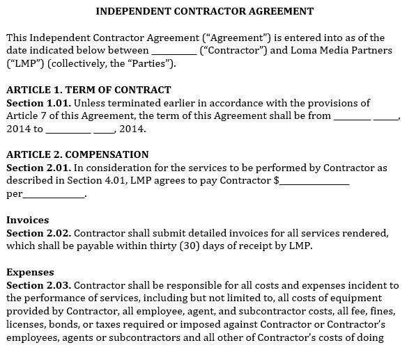 free independent contractor agreement 9