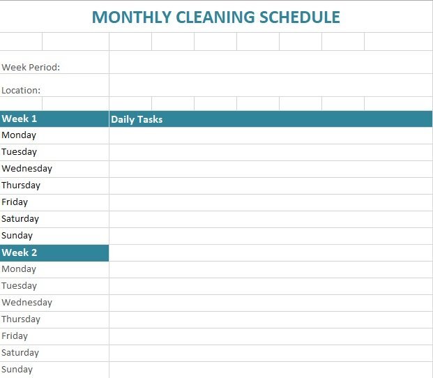 monthly cleaning schedule template excel