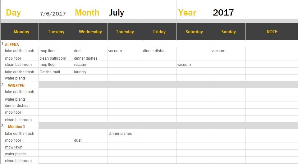 printable cleaning schedule template