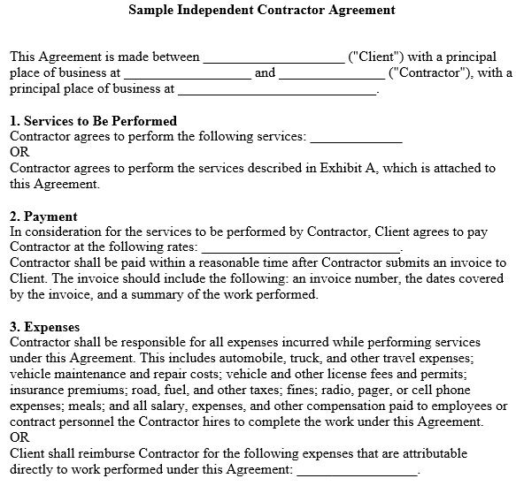 sample independent contractor agreement