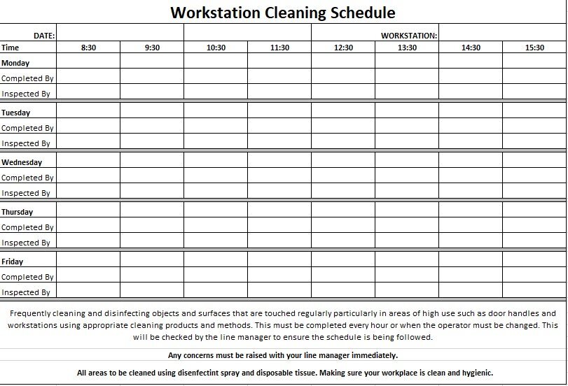 workstation cleaning schedule template