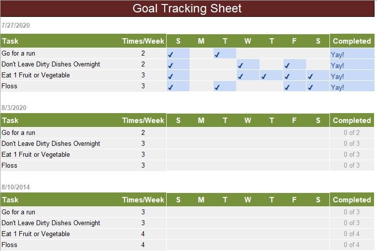 goal tracking sheet