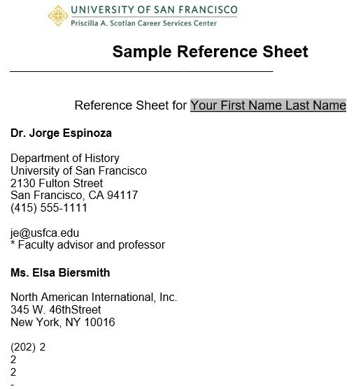 sample reference list sheet