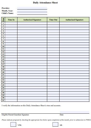 daily attendance sheet pdf
