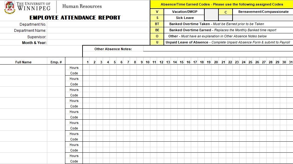 employee attendance report template