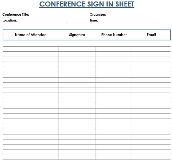 conference sign in sheet template